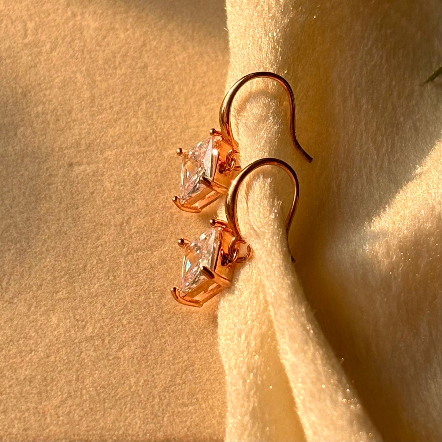 Square Solitaire Earrings - Rose Gold Plated