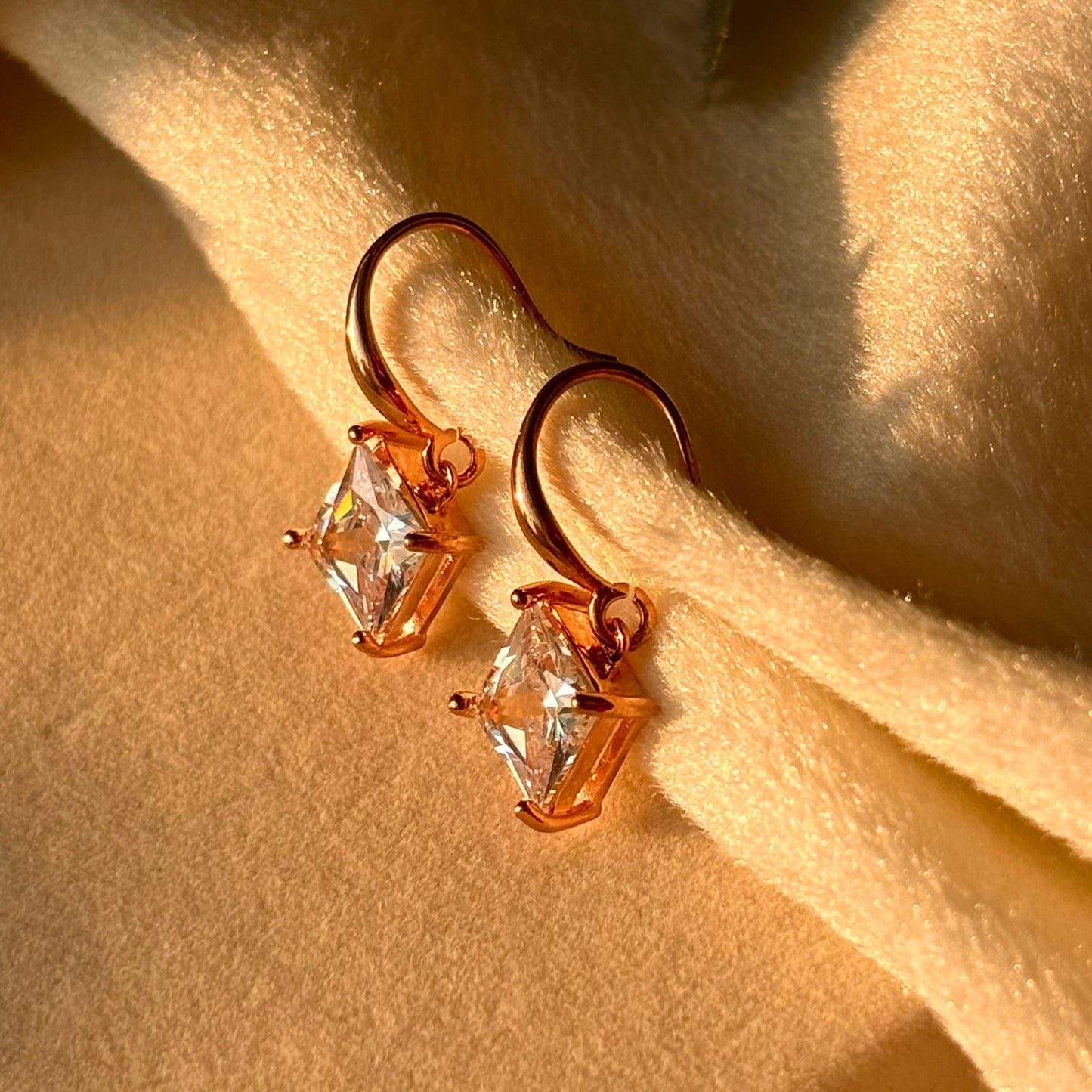 Square Solitaire Earrings - Rose Gold Plated