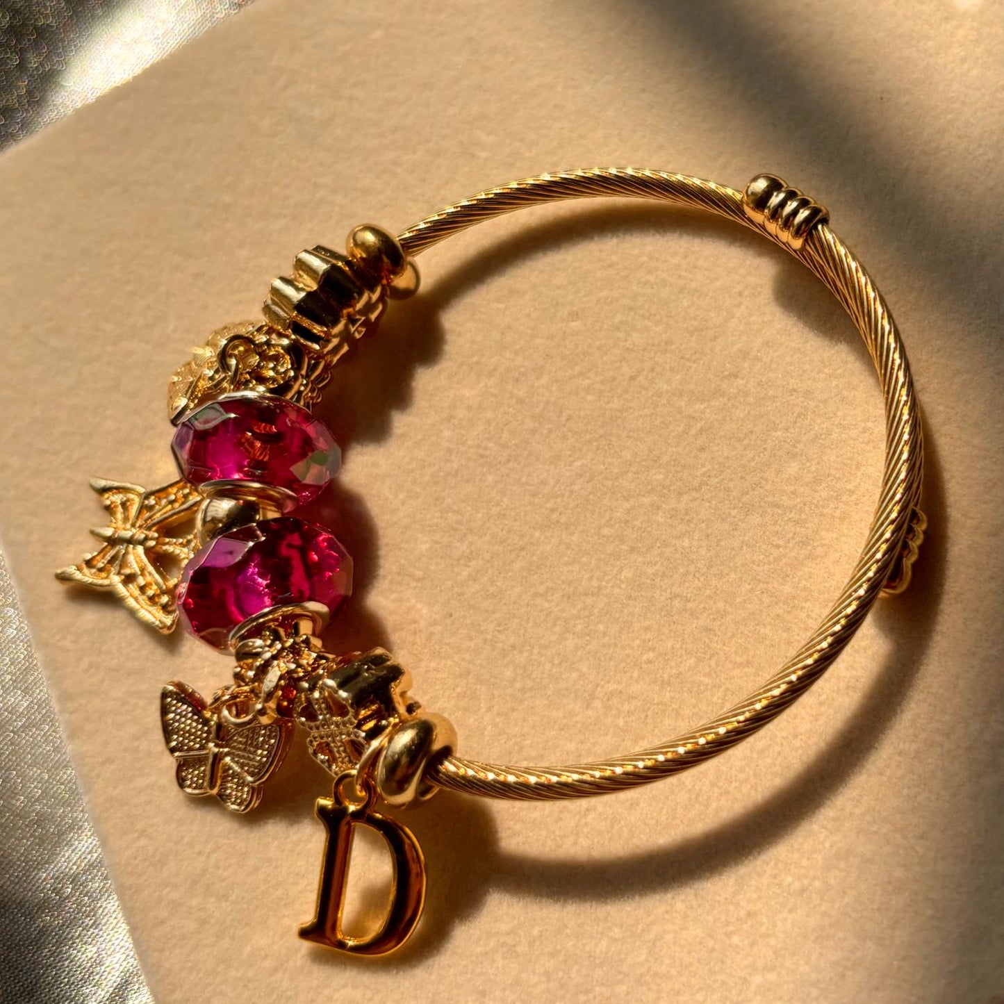 Pandora Style Pink Butterfly Bracelet With Customised Initials