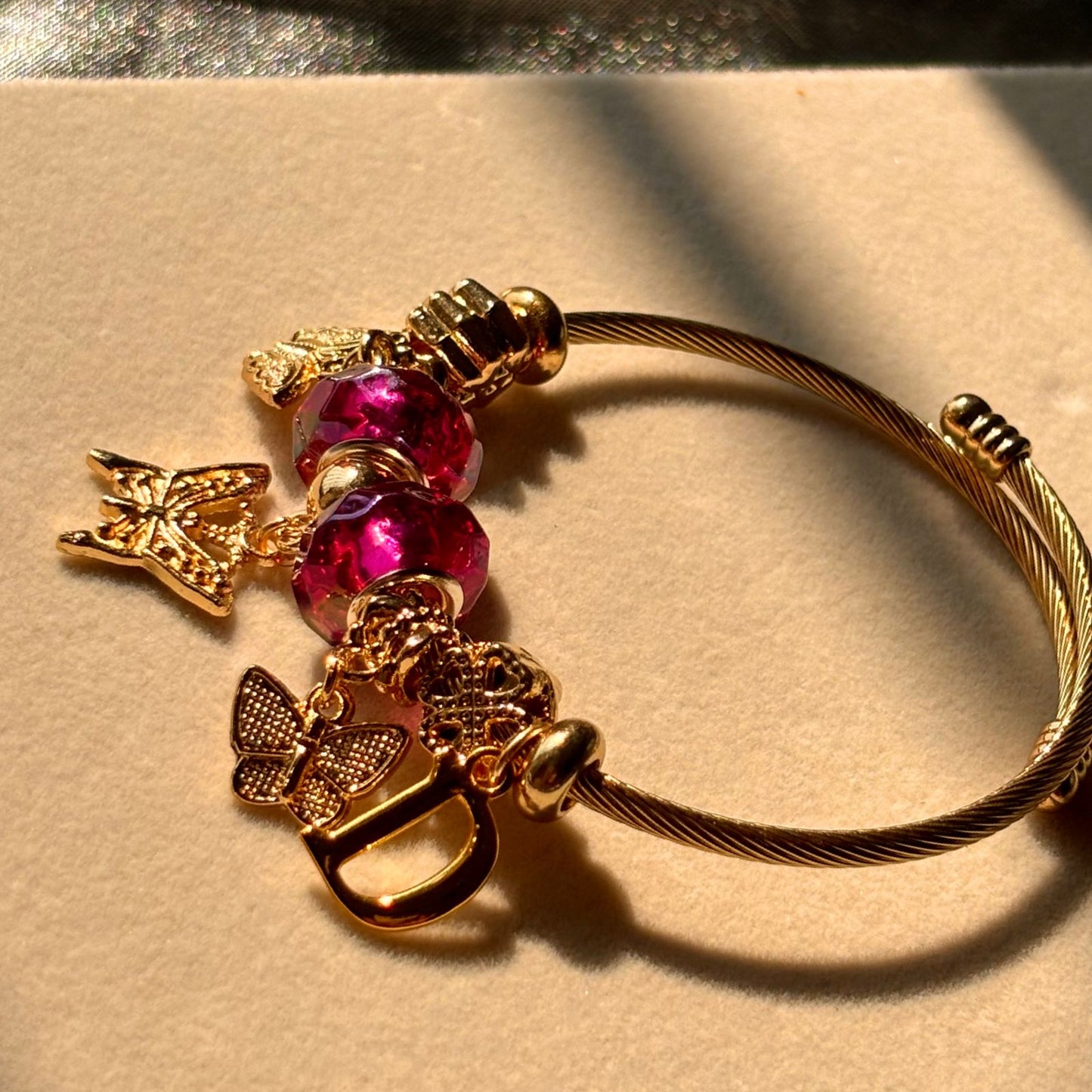 Pandora Style Pink Butterfly Bracelet With Customised Initials