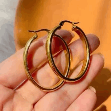 Aiana Oval Big Hoops Style Earrings - Gold Plated