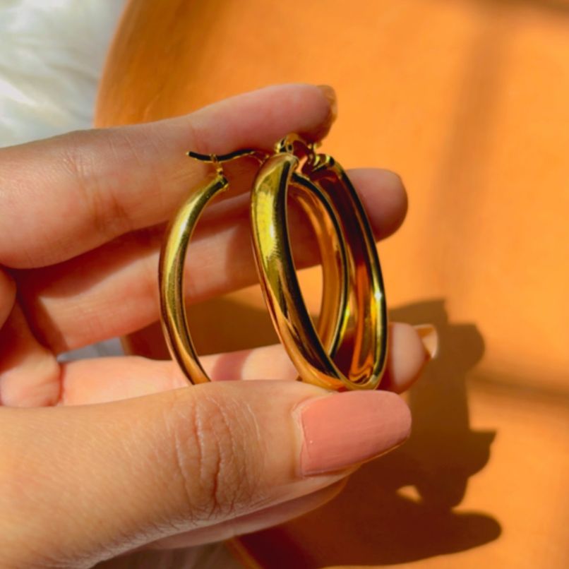 Aiana Oval Big Hoops Style Earrings - Gold Plated