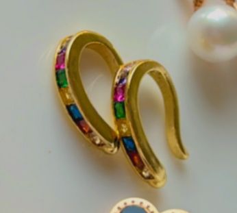 Colourful Side Ear Lobe Earrings - Gold Plated