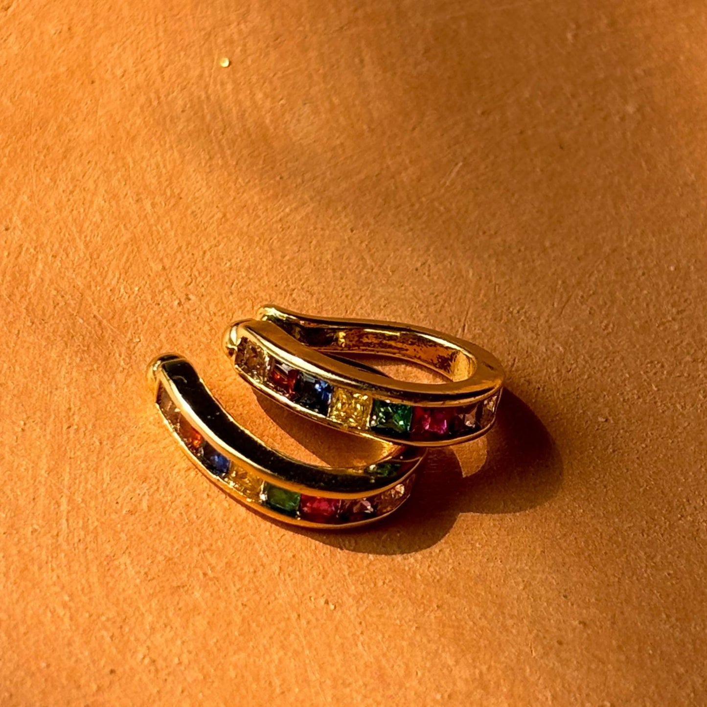 Colourful Side Ear Lobe Earrings - Gold Plated
