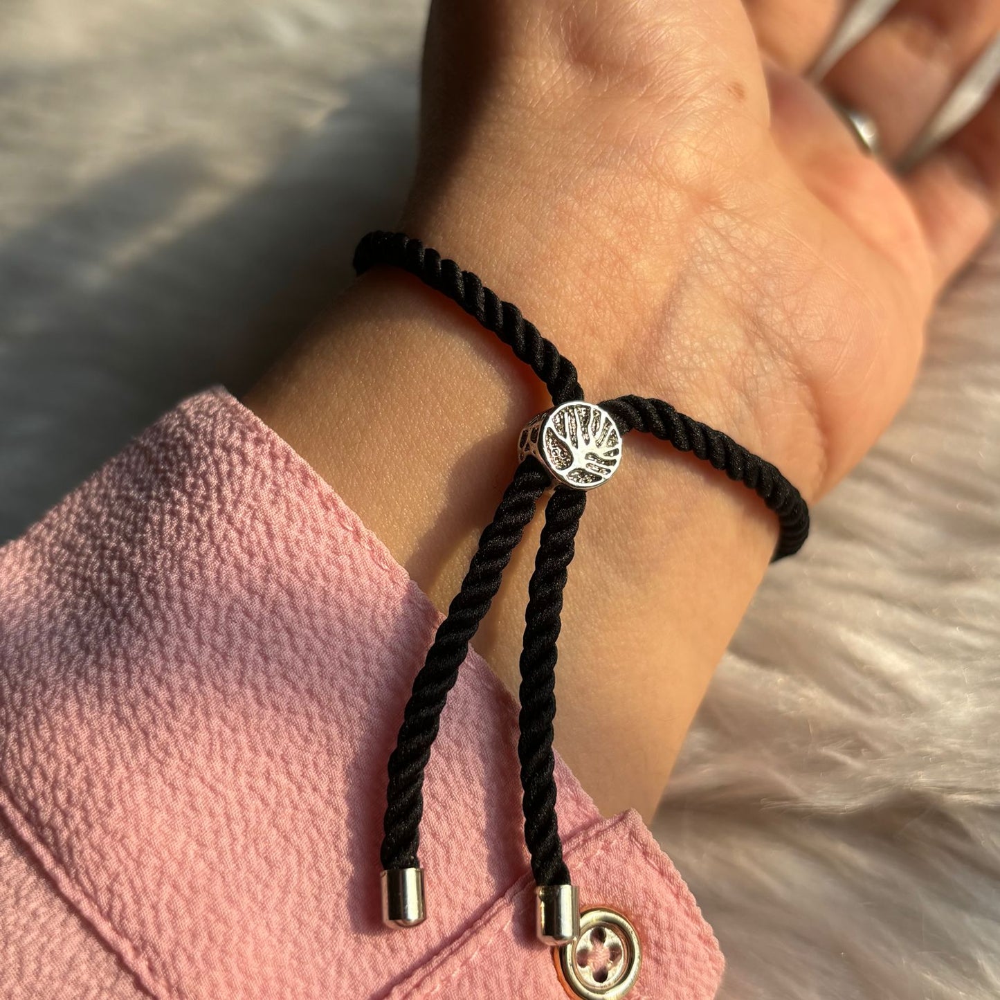 Evil Eye White Bracelet In Silver and Black Band