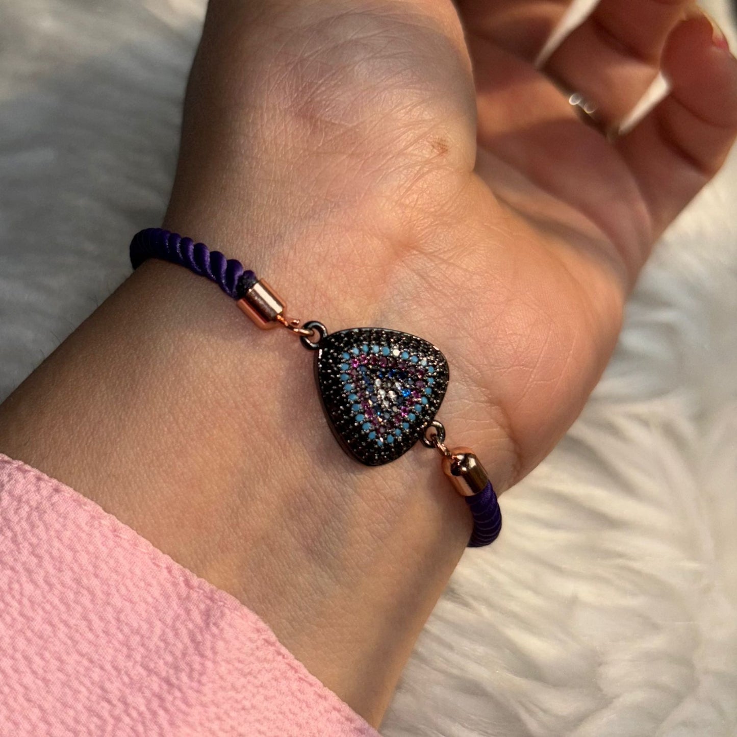 Blue Evil Eye Rose Gold Color with Purple Band Bracelet