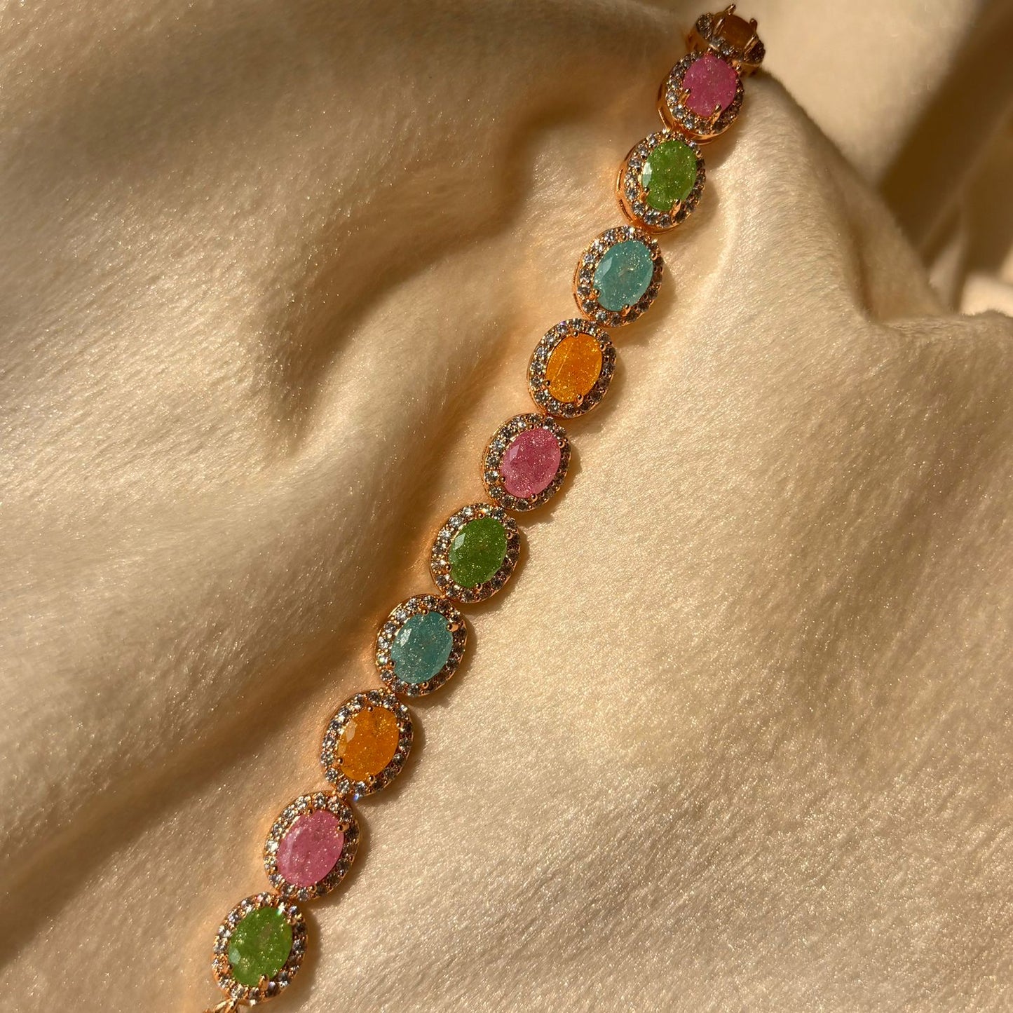 Royal Princess Milky Stones Studded Diamonds Bracelet Bangle - Gold