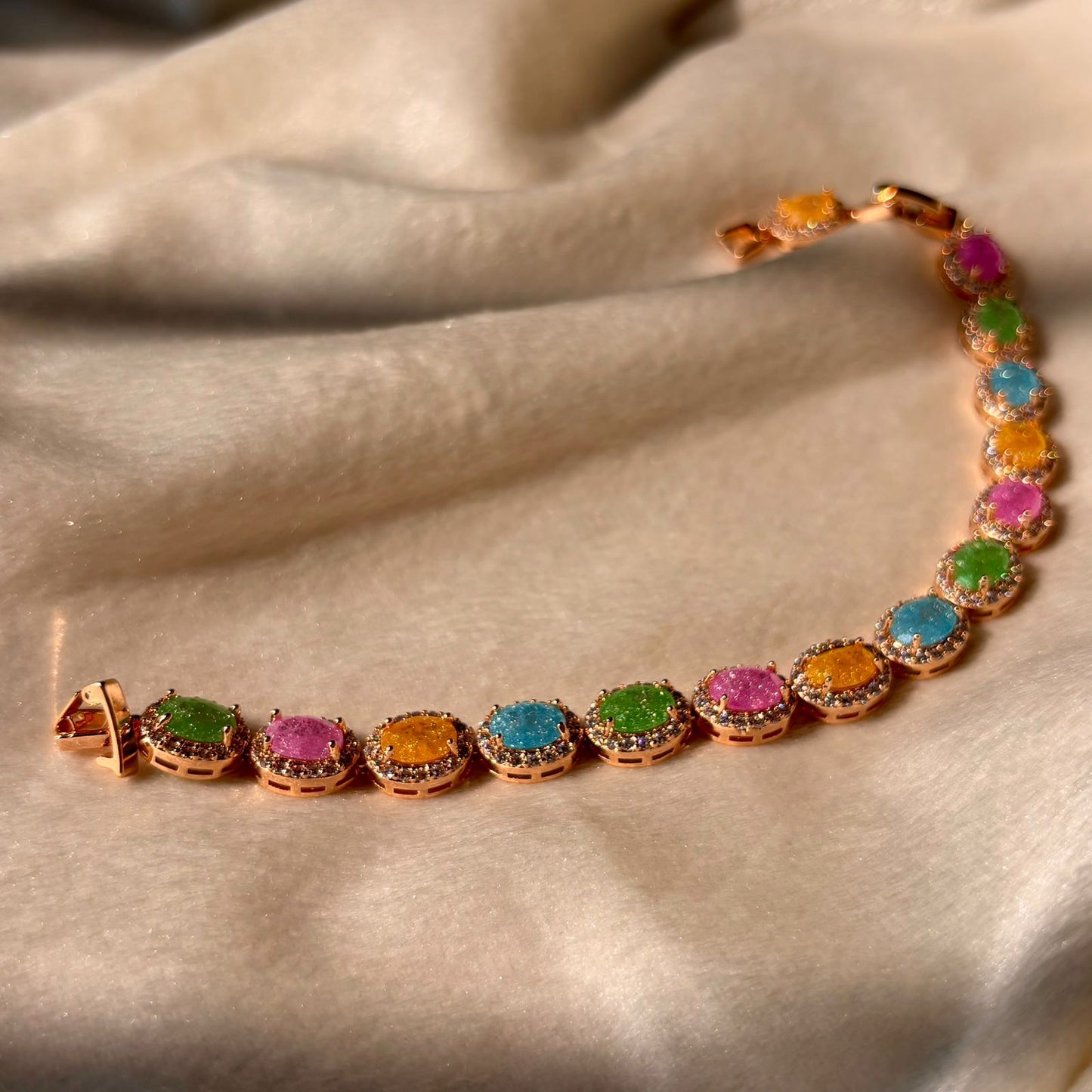 Royal Princess Milky Stones Studded Diamonds Bracelet Bangle - Gold