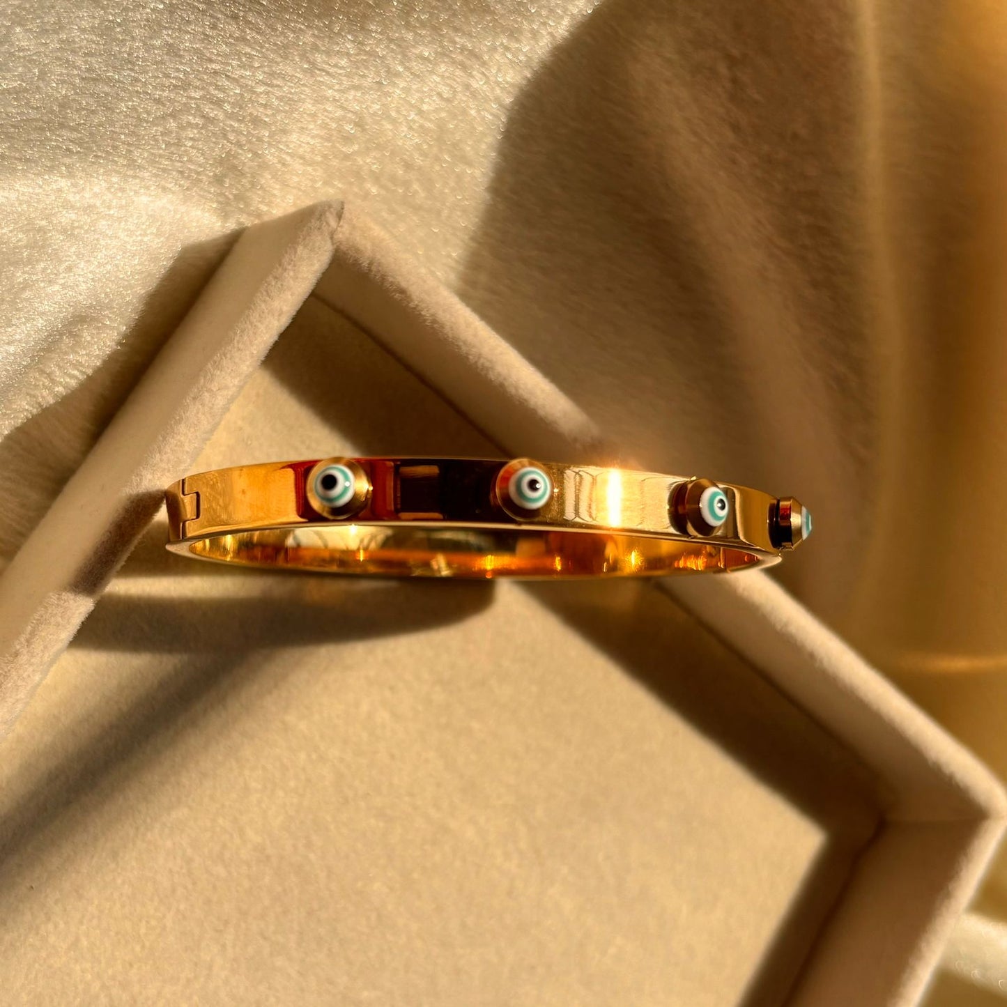 White Sky Evil Eye Catchy Kada Bracelet Bangle - 22k Gold Plated