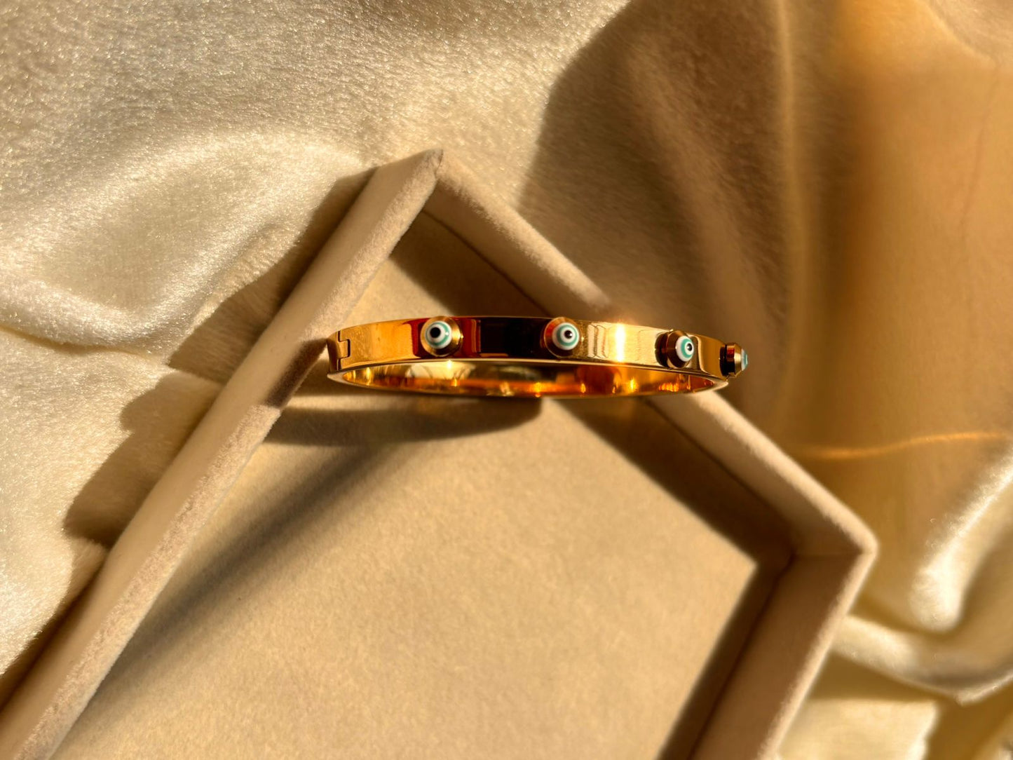 White Sky Evil Eye Catchy Kada Bracelet Bangle - 22k Gold Plated
