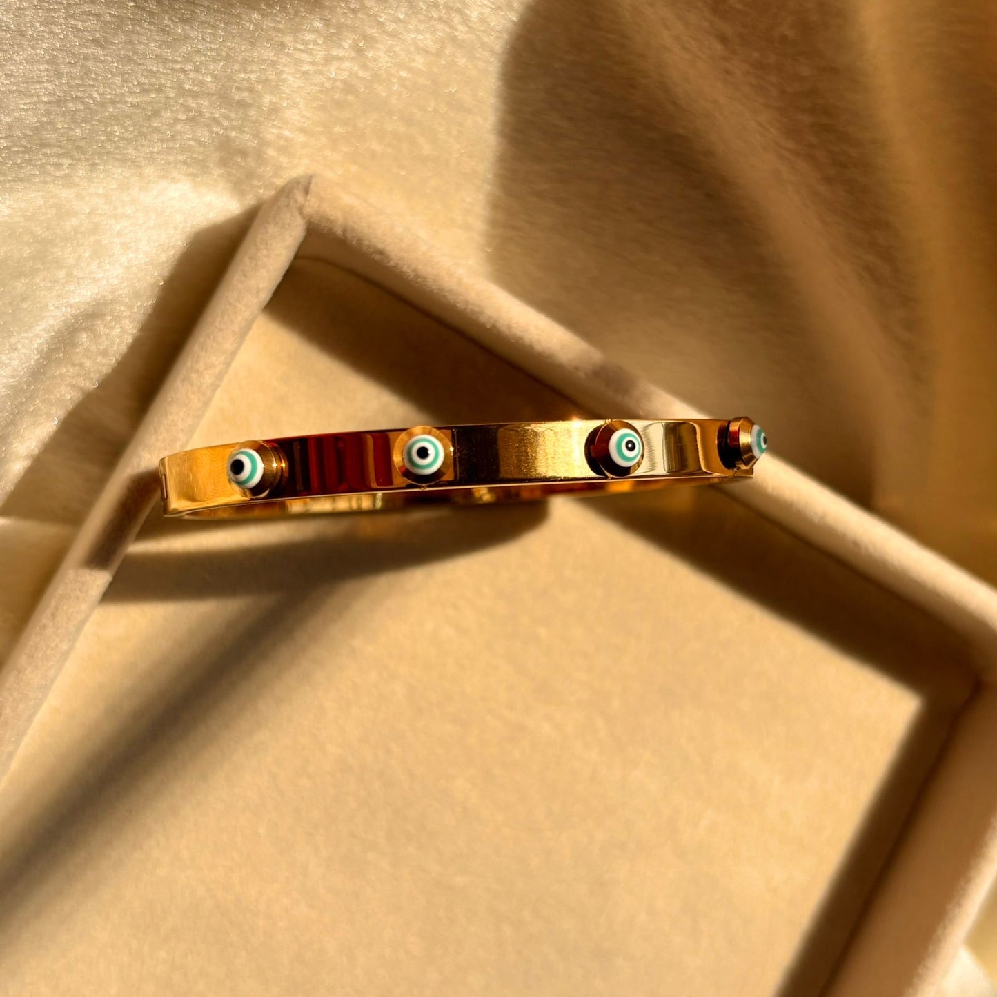 White Sky Evil Eye Catchy Kada Bracelet Bangle - 22k Gold Plated