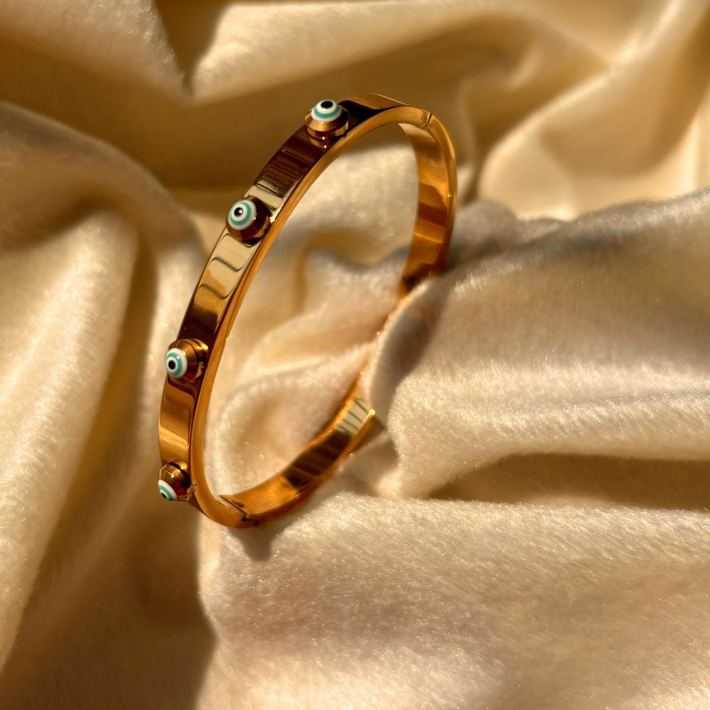 White Sky Evil Eye Catchy Kada Bracelet Bangle - 22k Gold Plated