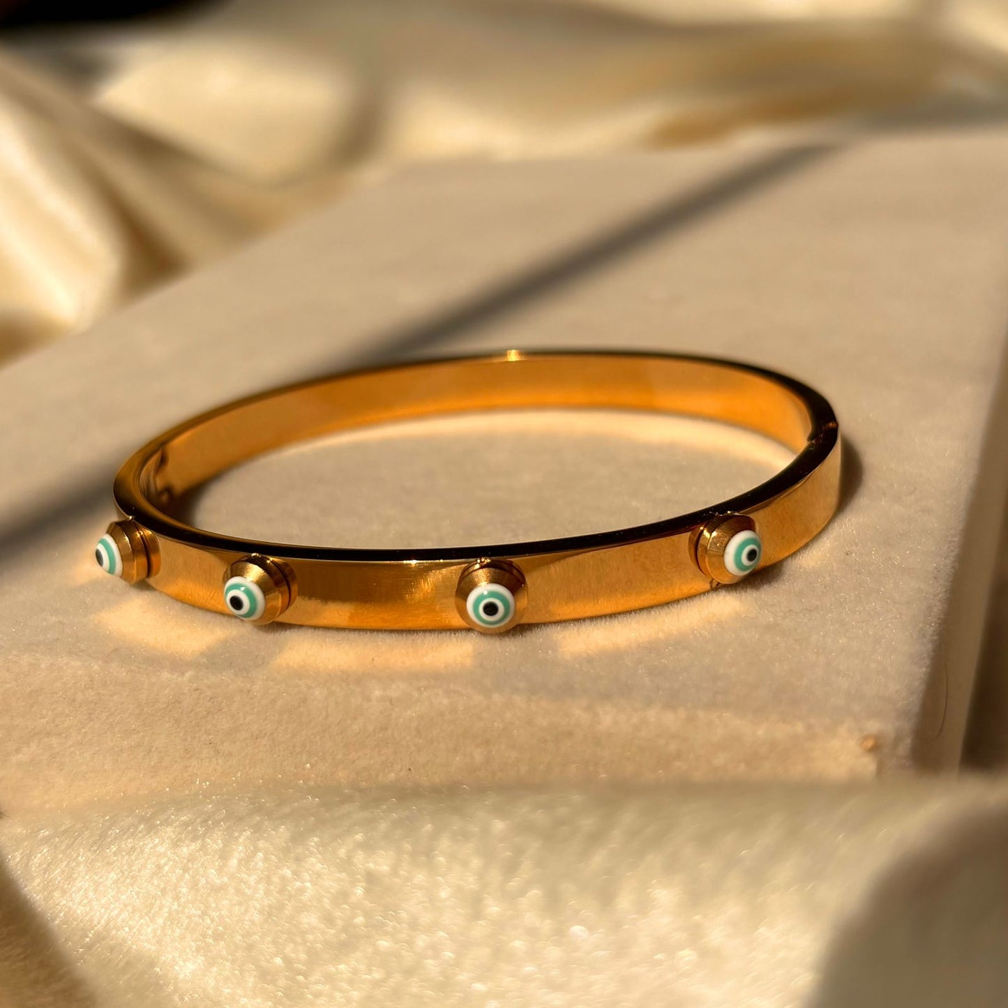 White Sky Evil Eye Catchy Kada Bracelet Bangle - 22k Gold Plated