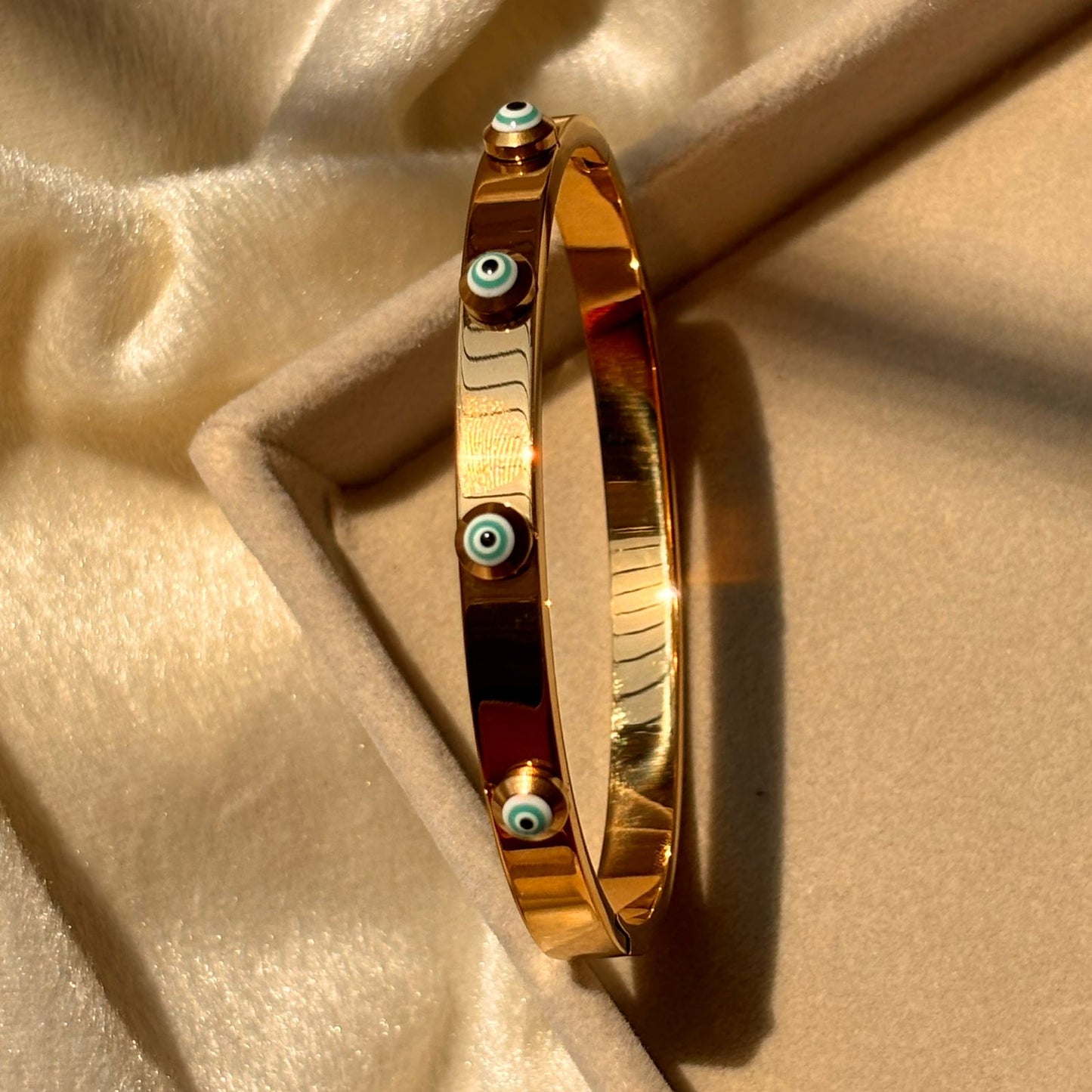 White Sky Evil Eye Catchy Kada Bracelet Bangle - 22k Gold Plated
