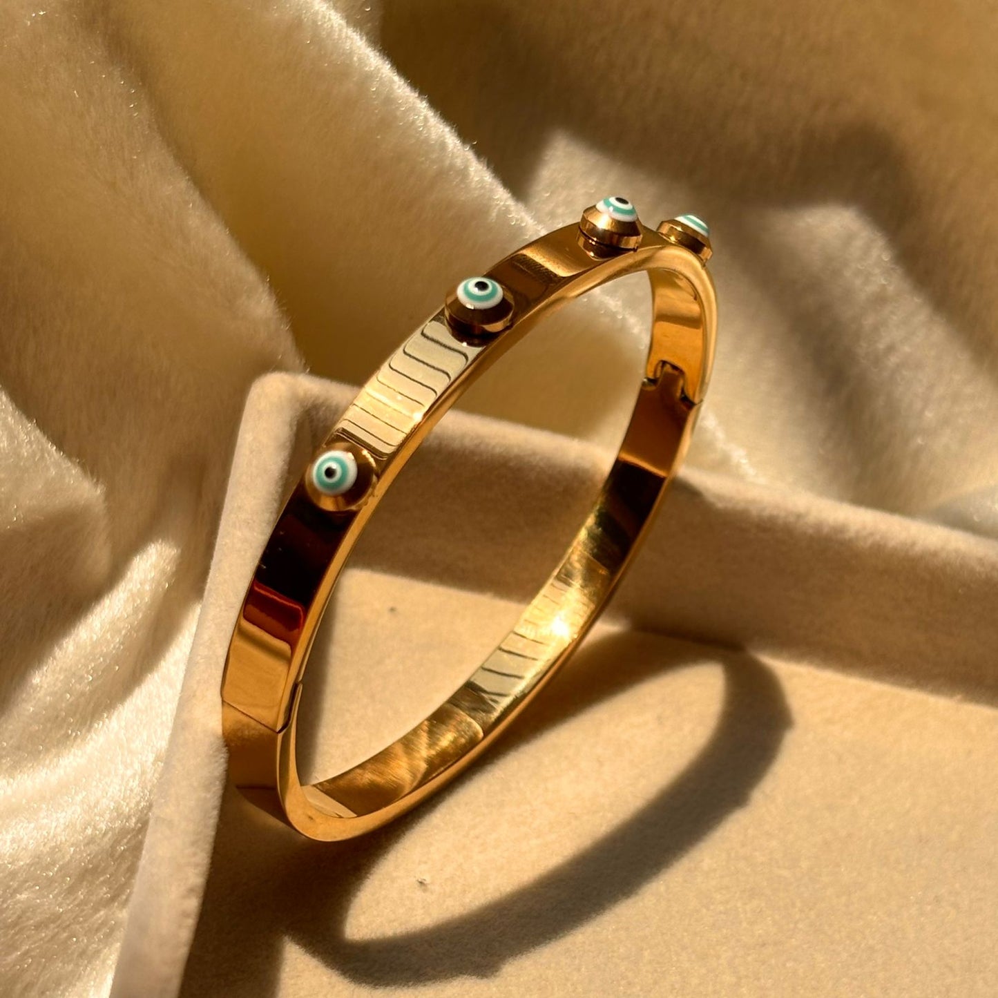 White Sky Evil Eye Catchy Kada Bracelet Bangle - 22k Gold Plated