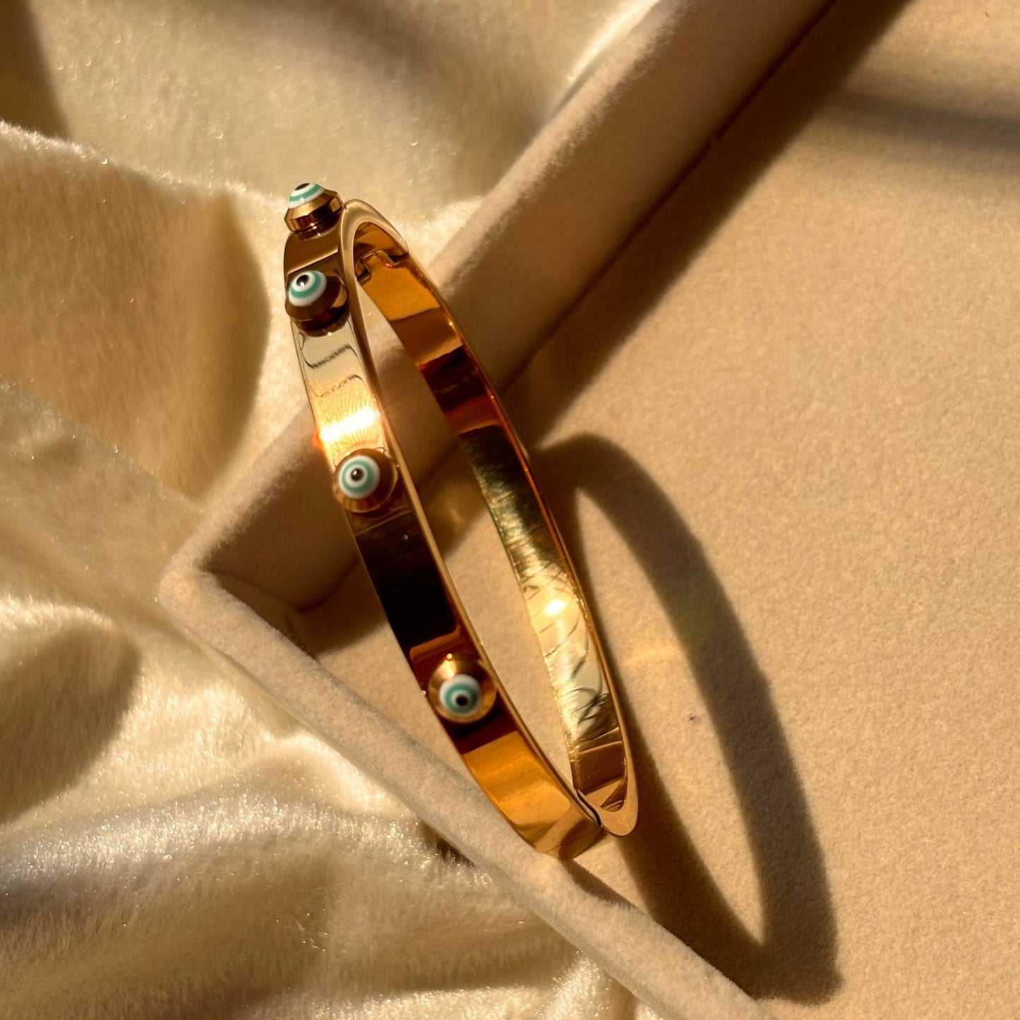 White Sky Evil Eye Catchy Kada Bracelet Bangle - 22k Gold Plated