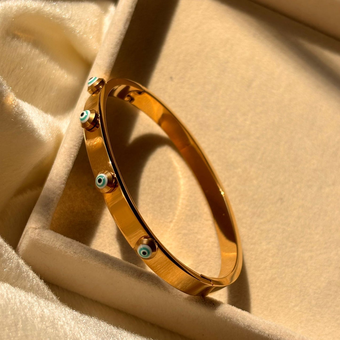 White Sky Evil Eye Catchy Kada Bracelet Bangle - 22k Gold Plated