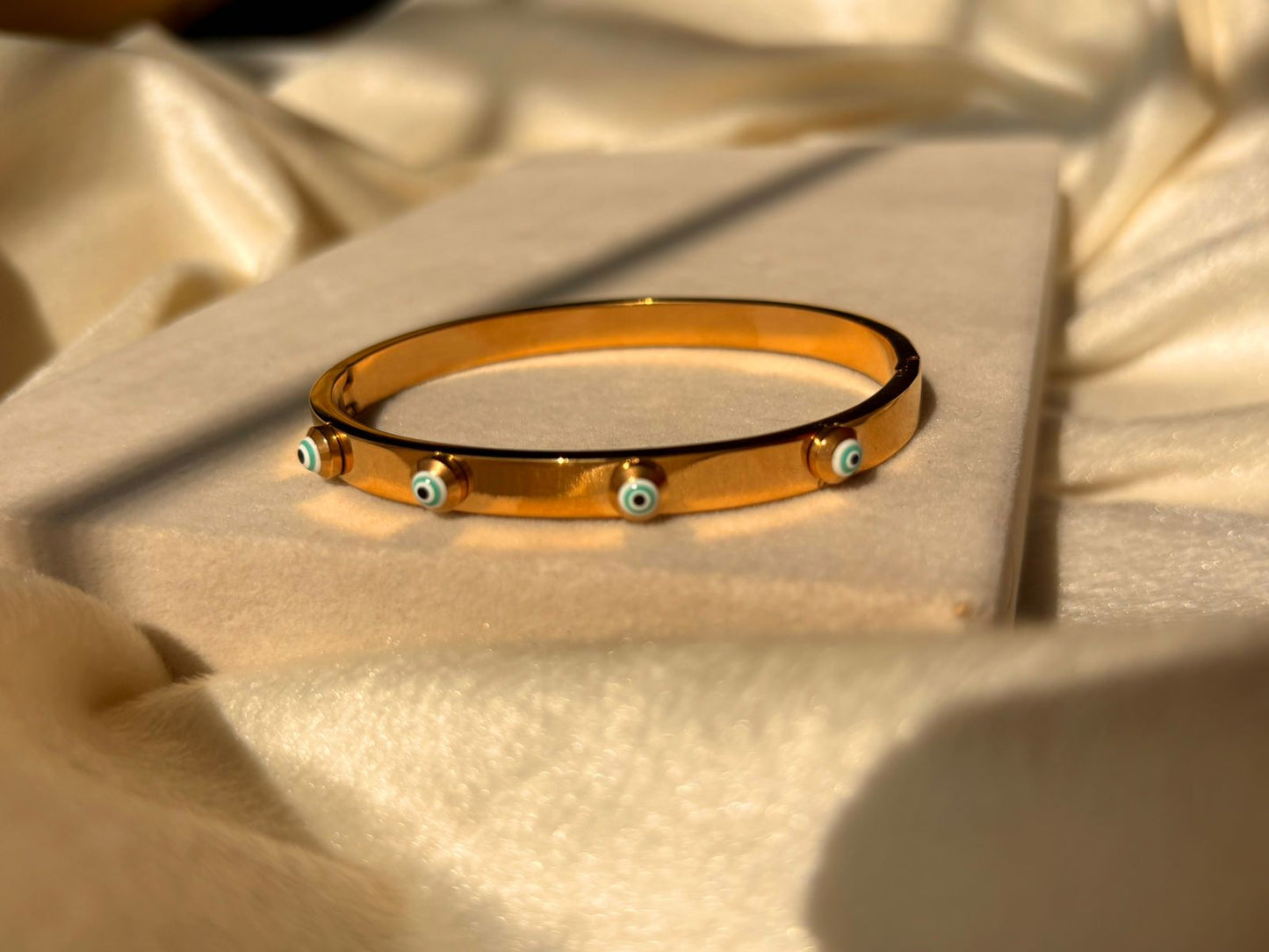 White Sky Evil Eye Catchy Kada Bracelet Bangle - 22k Gold Plated