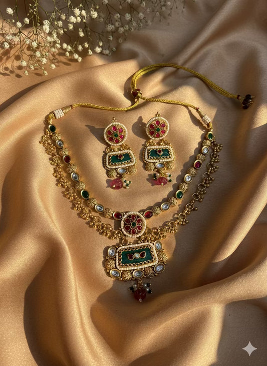 Ranihaar ‘Noor’ Necklace Layered Heritage Loaded Necklace with Earrings