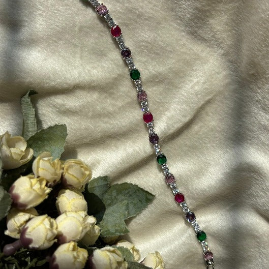 Colourful Diamonds Bracelet ( Silver )