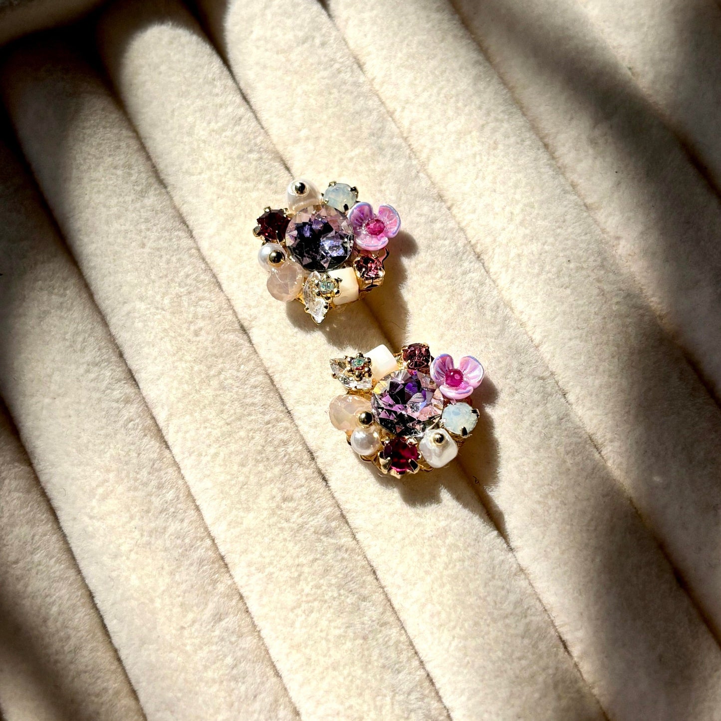 Amethyst Pink Flower Ear Studs