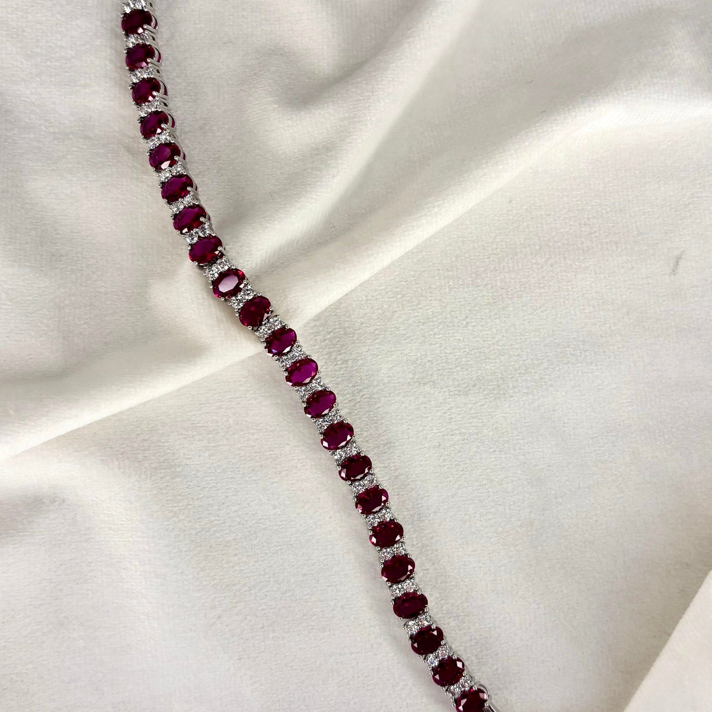 Magenta Pink Ruby Tennis Bracelet ( Silver )