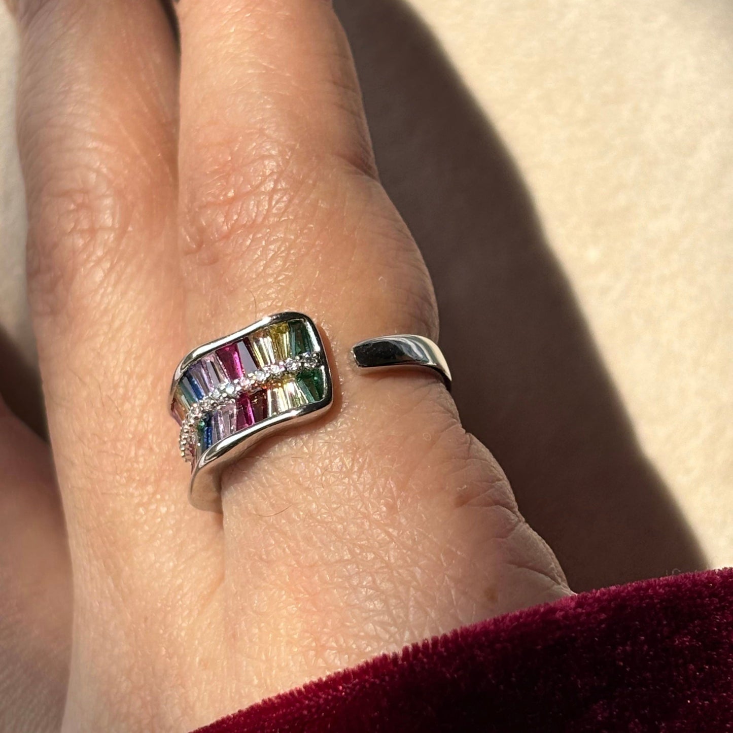 Regal Rainbow Silver Ring - Adjustable