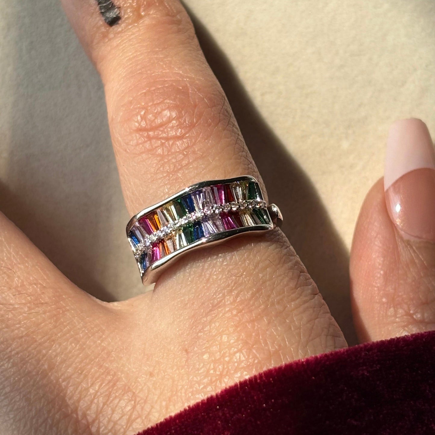 Regal Rainbow Silver Ring - Adjustable