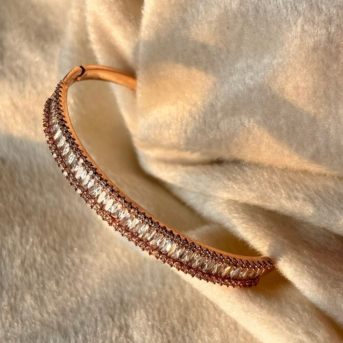 Premium Emerald Cut Diamond Bangle in Rose Gold