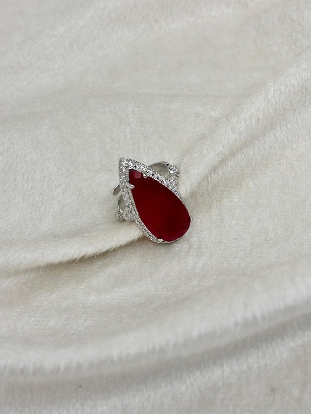 Red Ruby Single Drop Ring - Adjustable