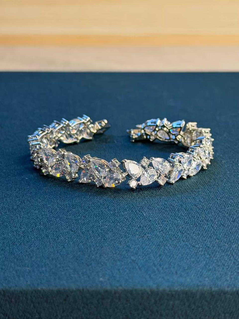 Geometric Drop Diamonds Silver Plated Tennis Bracelet