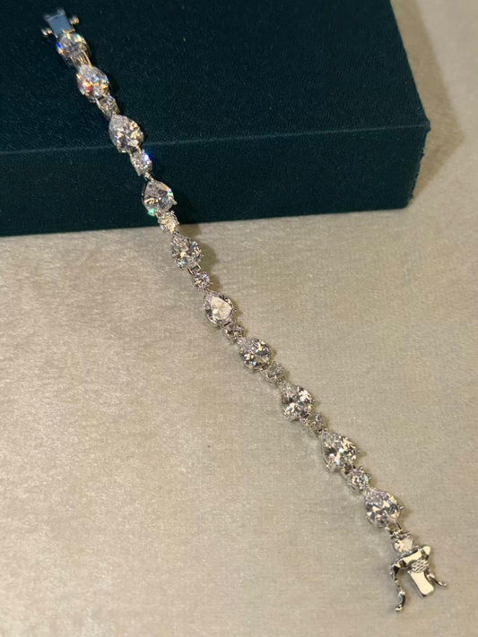 White Round Drop Shape Silver Plated Tennis Bracelet