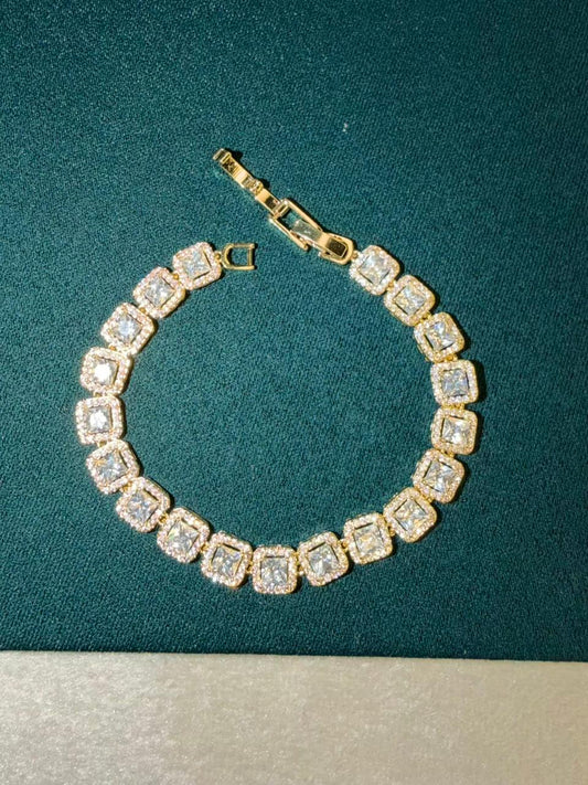 White Halo Square Shaped Rose Gold Plated Tennis Bracelet