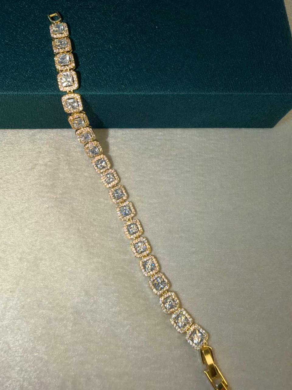 White Halo Square Shaped Rose Gold Plated Tennis Bracelet