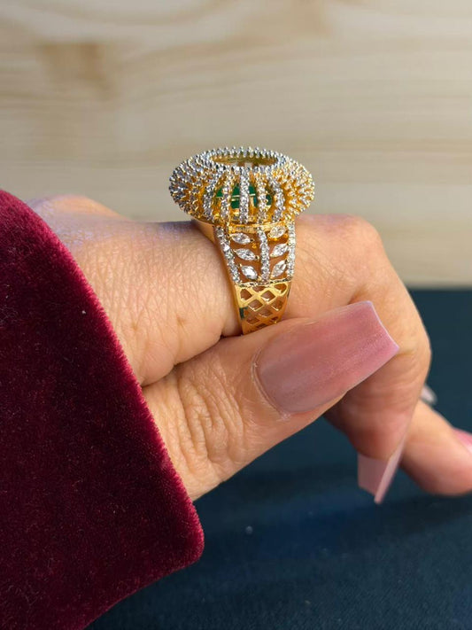 Emerald Halo Statement Cocktail Ring Adjustable