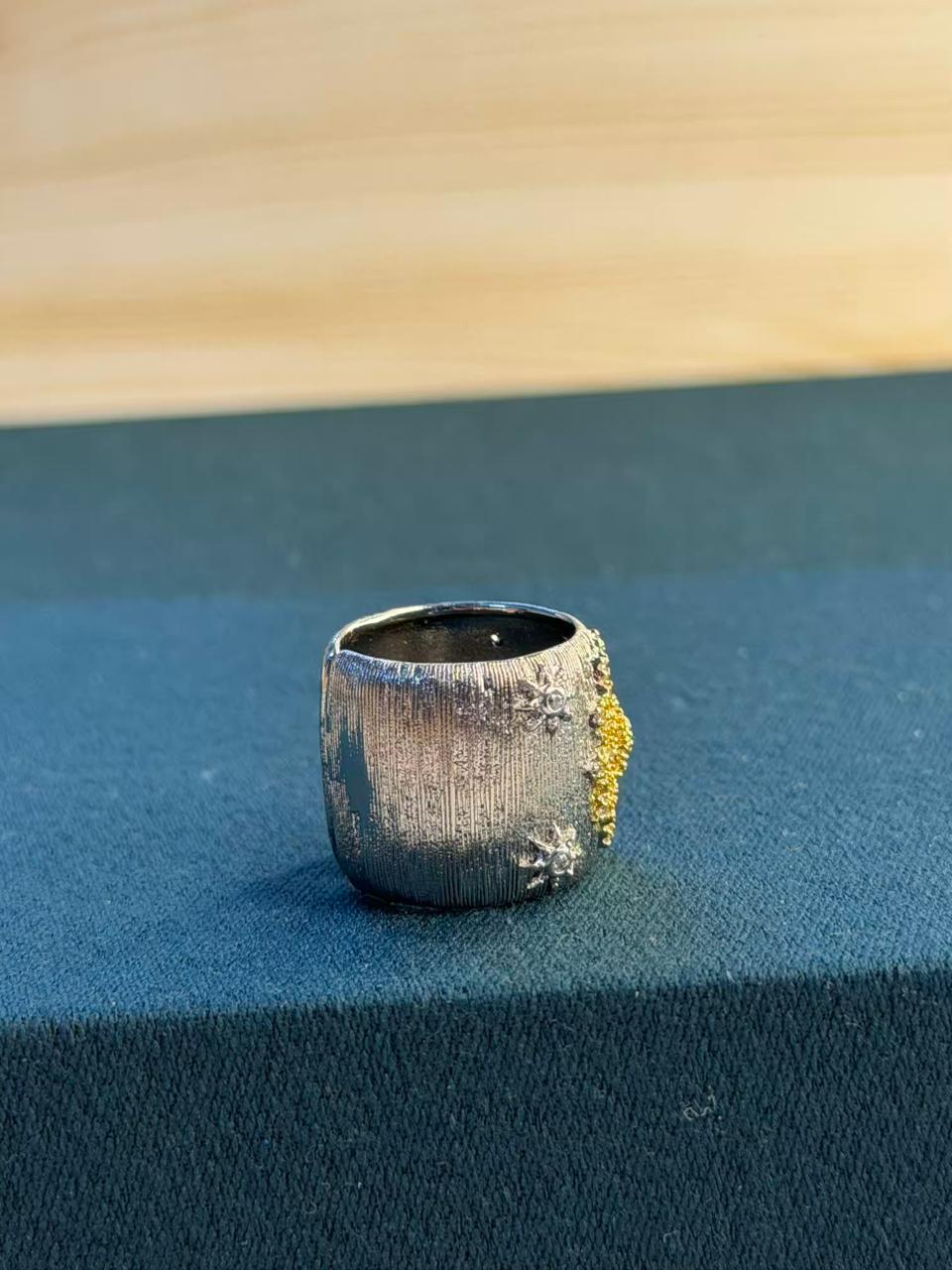 Silk Thread Statement Silver Ring Band Adjustable