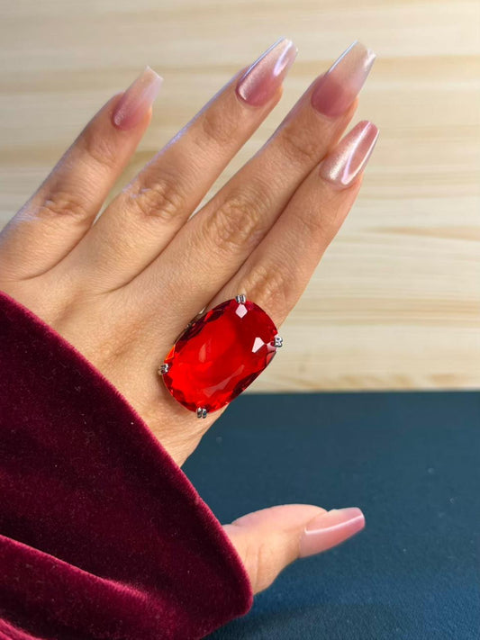 Almandine Garnet Red Oval Statement Ring Adjustable