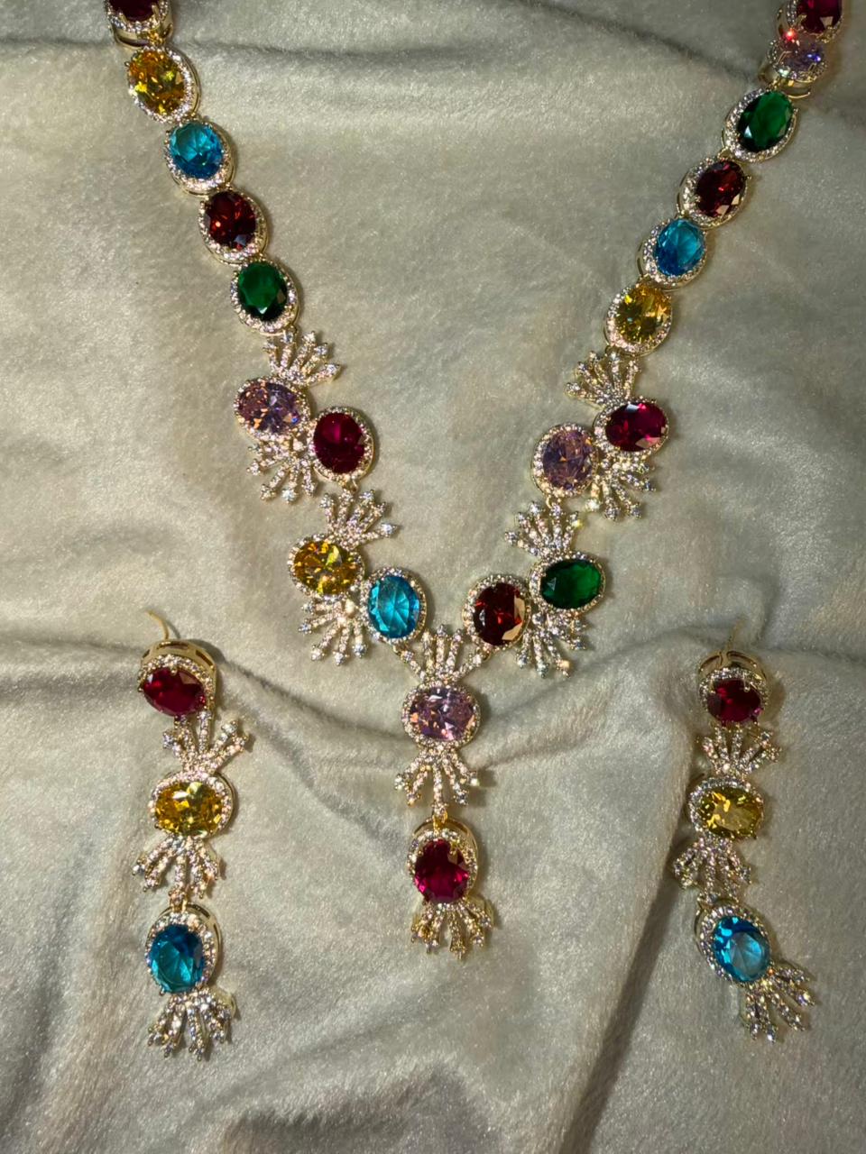 Premium Multicoloured Doublet Stone Luxury Necklace Set in 18k Thick Gold Plating
