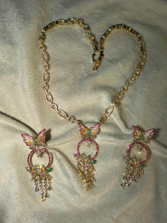 Butterfly Chain Premium Necklace 18k Gold Plated with Studs