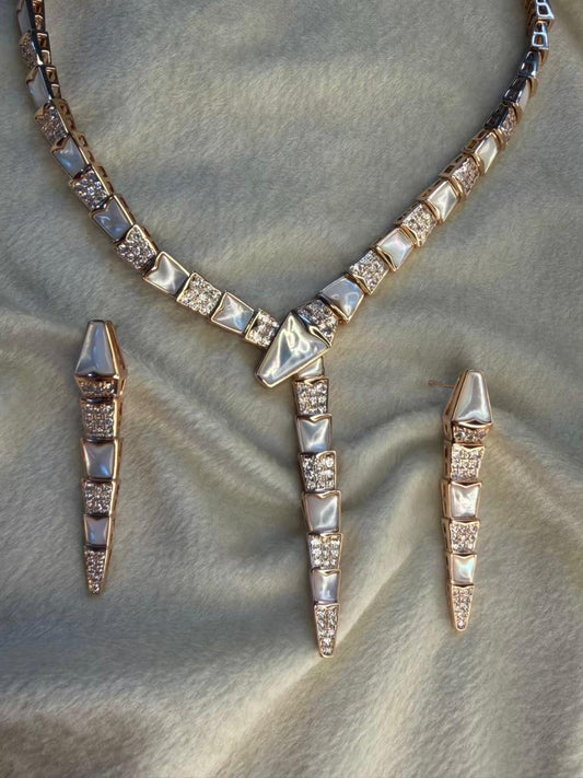 Snake Mother of Pearl Premium Necklace set with Studs