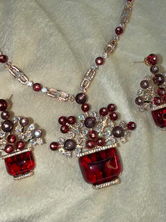 Ruby Stone Designer Necklace Set with Earrings – Crimson Crown Heirloom
