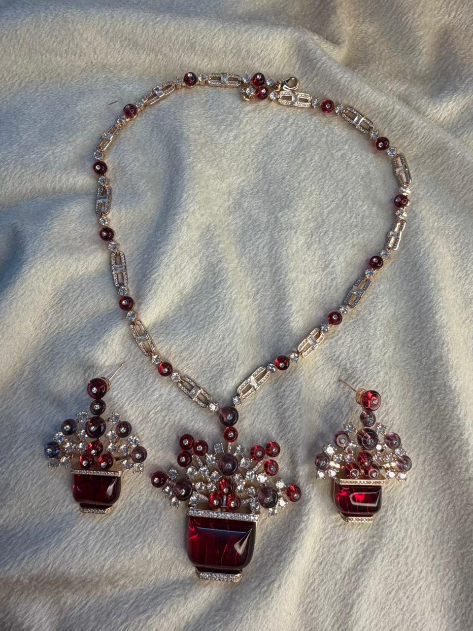 Ruby Stone Designer Necklace Set with Earrings – Crimson Crown Heirloom