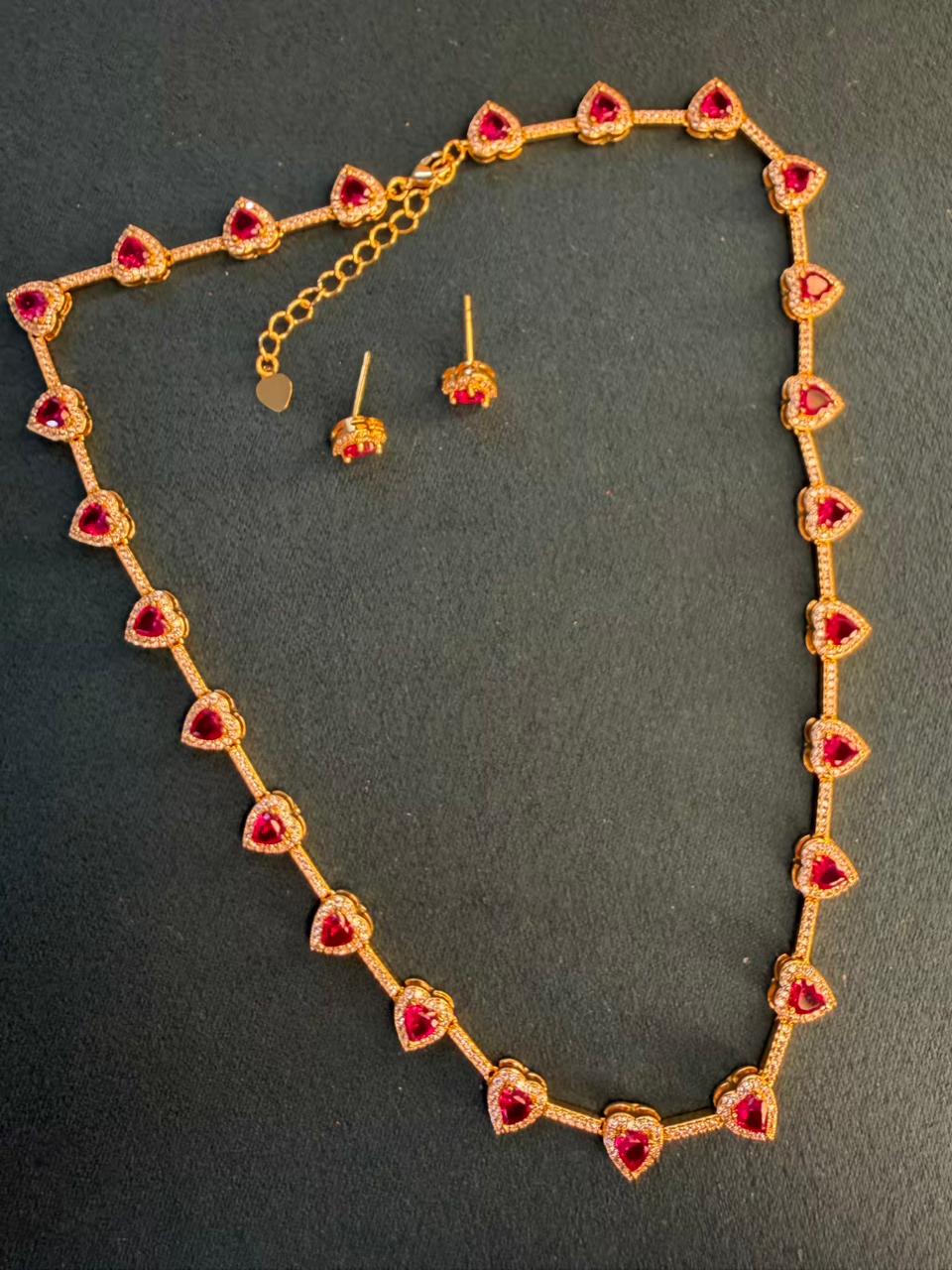 Heart Shape Ruby Pink Doublet Necklace Set