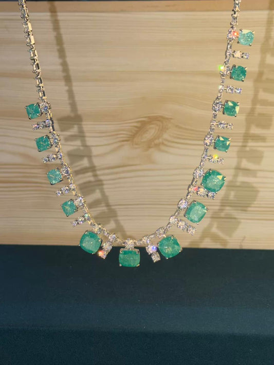 Ocean Diamond Rhodium Silver Necklace Set with Earrings