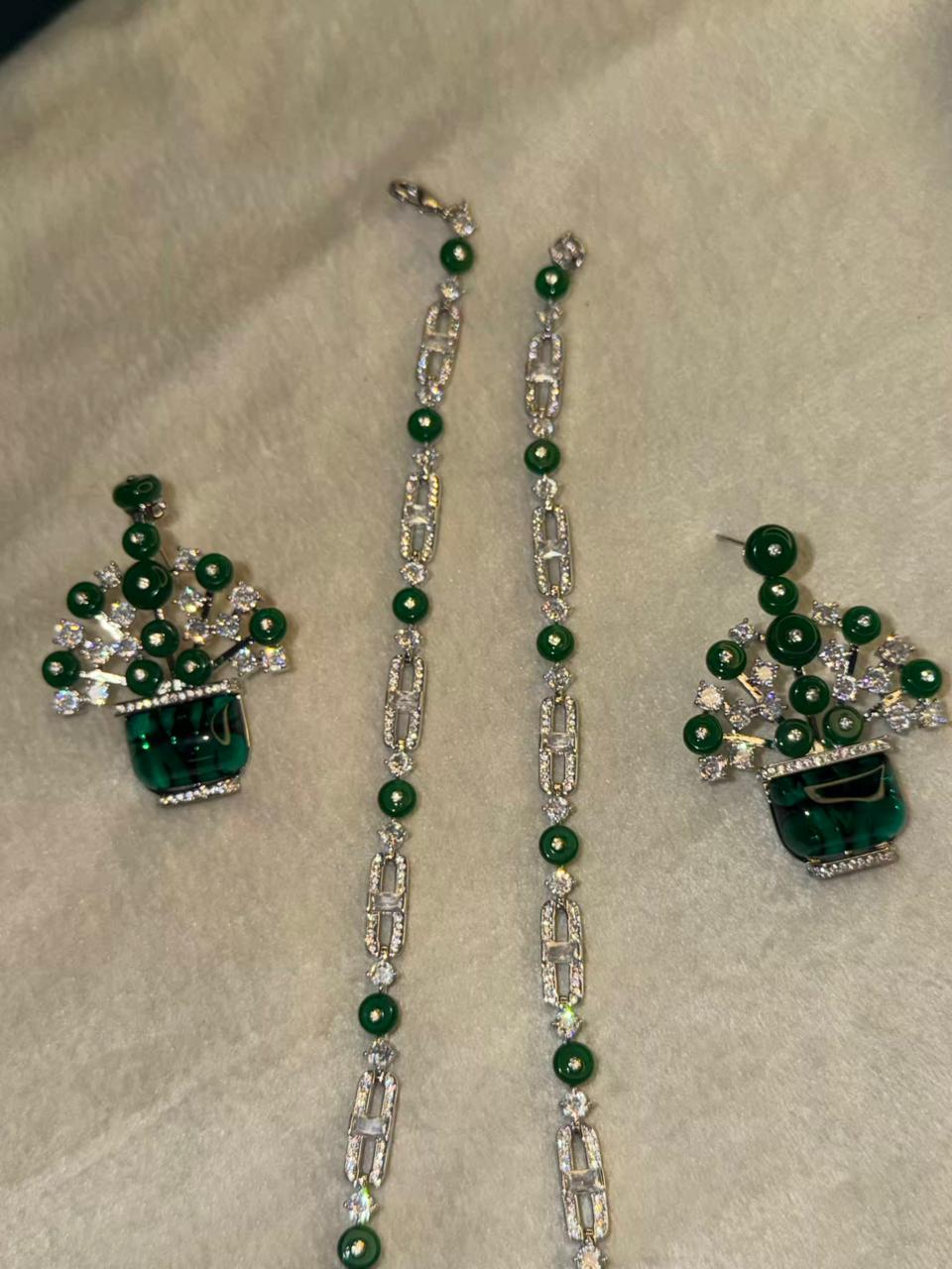 Emerald Green Rhodium Plated Necklace Set with Earrings
