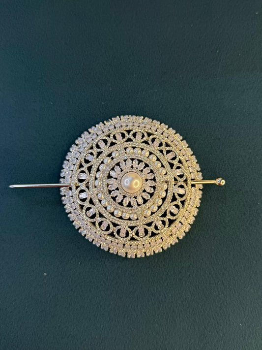 Hair Bun Diamond Loaded Juda with Pin in Silver Plating
