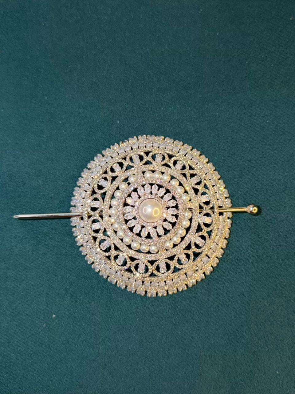 Hair Bun Diamond Loaded Juda with Pin in Silver Plating