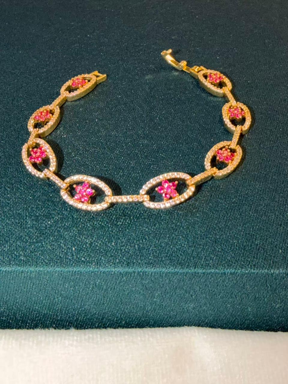 White Red Stones Round Star Shaped Gold Plated Tennis Bracelet