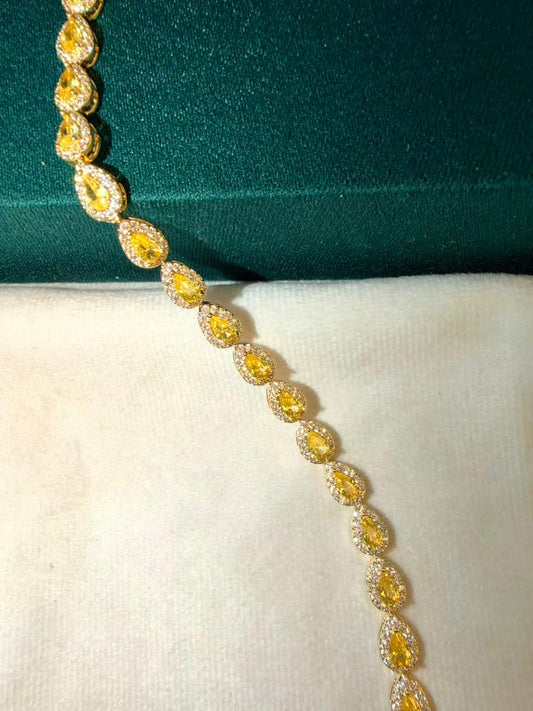 Yellow Stones Drop Shaped Gold Plated Tennis Bracelet