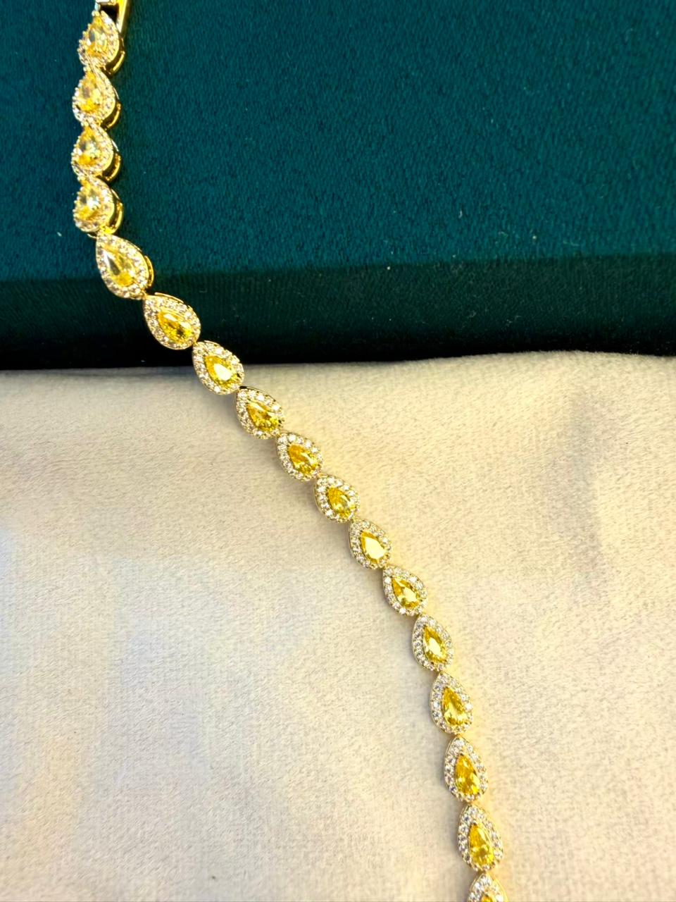 Yellow Stones Drop Shaped Gold Plated Tennis Bracelet